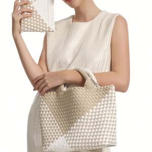 Custom Casual Vintage Style Tote Handbag Women's Large Neoprene Woven Summer Beach Tote Bag Lightweight Neoprene Weave <b>Purse</b> - Product Image 1