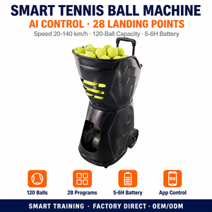 เครื่องยิงลูกเทนนิส <span class=keywords><strong>MAX</strong></span> พร้อมรีโมทคอนโทรล 28 จุดตกลงพื้น 120 ลูก ปรับความเร็วได้ 20-140 กม./ชม. 8 โหมดฝึกซ้อม - Product Image 1