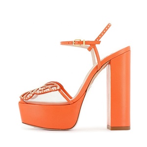 2022 <b>Summer</b> New Fashion Orange Platform Sandals Shoes Studs <b>Decor</b> Ankle Strap Sandals Women Big Size 43 - Product Image 3