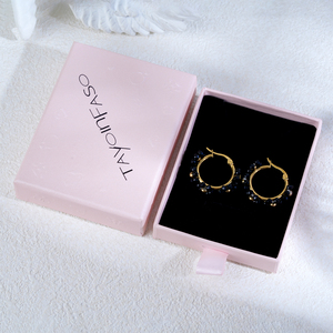 TAYLORFASO 22k Gold Plated Hoop <b>Earrings</b> With Black Crystal Beads Women's Classic Everyday Wear Jewelry - Product Image 1