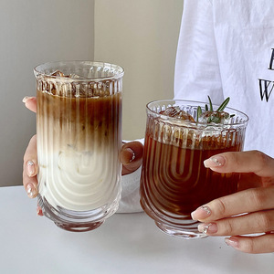 Ensemble de verres à boire en verre côtelé esthétique style origami, verre à café glacé vintage en forme de U, verre highball moderne pour latte et thé, 400 ml - Product Image 4
