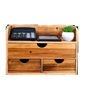Wooden <b>Storage</b> <b>Box</b> With <b>Drawer</b> Solid Wood Office Desktop Organizer Rectangle Multi Functional No Installation - Product Image 4