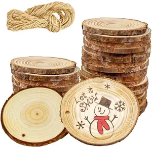 Wood Slices 30Pcs 3-3.5 inch Wood Circles for Crafts Ornaments Rustic Wedding Decoration Crafts Predrilled Wooden with Bark