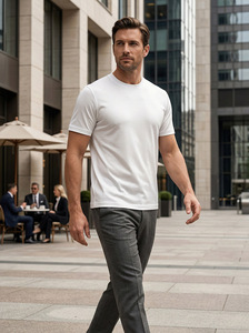 Camiseta <span class=keywords><strong>de</strong></span> seda <span class=keywords><strong>de</strong></span> morera <span class=keywords><strong>de</strong></span> manga corta para hombre, estilo casual <span class=keywords><strong>de</strong></span> lujo ligero, antiarrugas, transpirable, con cuello redondo y corte recto. - Product Image 6