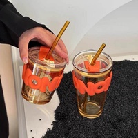 Vaso de Vidrio con Pajita, Diseño Atractivo, Venta al Por Mayor, Personalizable con Logotipo, para Bebidas, Jugos, Café, Botella de Agua Portátil