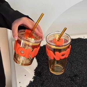 Vaso de Vidrio con Pajita, Diseño Atractivo, Venta al Por Mayor, Personalizable con Logotipo, para Bebidas, Jugos, Café, Botella de Agua Portátil - Product Image 3