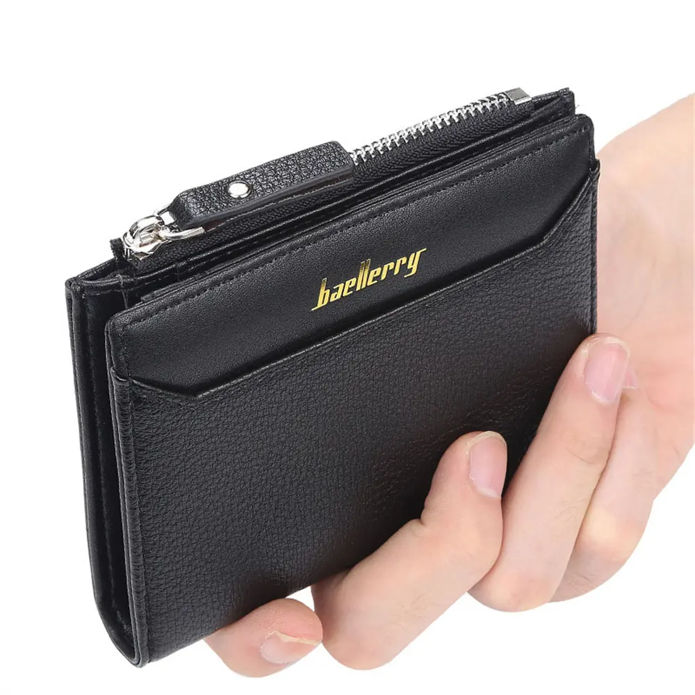 Baellerry Men's New Fashion Leather Wallets Short Zipper Coin Purse Multi-Card Card Holder