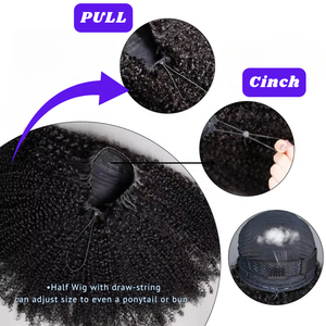 Perruque Afro Bouclée Kinky à 180 % de Densité, 3-en-1, Demi-Perruque Sans Colle, Ajustement Flexible, Cordon de Serrage, Cheveux Humains Naturels, Idéale Débutant - Product Image 2