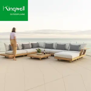O estilo luxuoso projeta a mobília ao ar livre venda quente moderna completa teca do sofá do pátio do jardim da madeira ajusta-se com coxim