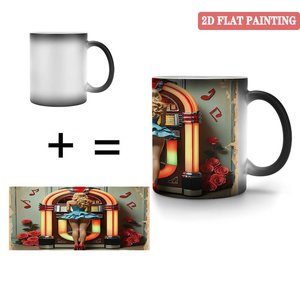 Heat Sensitive <b>Ceramic</b> Mug 11oz Color Changing Frosted Black Tea <b>Cup</b> With 2D Flat Painting Design - Product Image 4