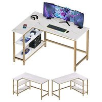 Bureau d'angle populaire pour le télétravail et le gaming, grand bureau d'ordinateur en L blanc et noir