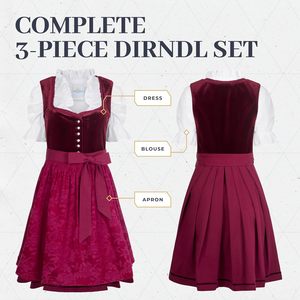 Robe Dirndl Courte Bavaroise Personnalisée Trois-Quarts Unie pour Femme, Tenue Traditionnelle Allemande d'Oktoberfest, Ensemble 3 Pièces avec Corsage en Velours - Product Image 4