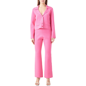 Wholesale Custom Fitted <strong>Blazer</strong> Top and Flare Pants Knitwear Suit for Ladies Two Piece Cord <strong>Jersey</strong> Nylon Knit <strong>Women's</strong> Sweater Set - Product Image 2