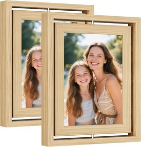 Natural Wood Rotating Floating Picture <strong>Frames</strong>, Double-Sided Solid Wood <strong>Photo</strong> <strong>Frame</strong> Shatterproof, Fade Resistant Tabletop Display - Product Image 1