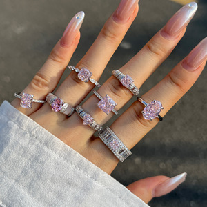 All'ingrosso della fabbrica 8A taglio <span class=keywords><strong>di</strong></span> fiori <span class=keywords><strong>di</strong></span> ghiaccio zircone <span class=keywords><strong>di</strong></span> alta qualità rosa zircone S925 in argento Sterling anello donna gioielli anello a mano Set - Product Image 1