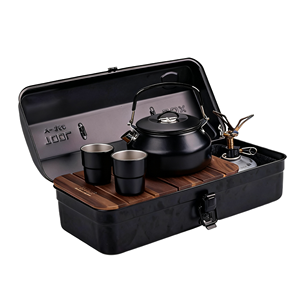 Outdoor Portable Tea Set Stainless Steel Kettle with Cups in Black <b>Storage</b> <b>Box</b> for <b>Camping</b> Cooking All Seasons - Product Image 1