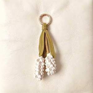 Cute Leather Keychain With Purple Flower Design And Gold Ring For Bag Charm - Product Image 6
