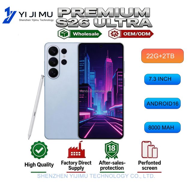 22G+2TB Large Memory S26 Ultra 7.3inch Android 16 Built-in Pen Design 8000mAh Battery Full Display Global Languages WCDMA