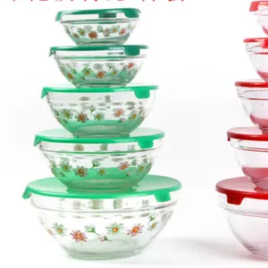 5-Piece oblique mouth glass bowl Fruit salad dessert bowls, Glass Mixing Bowl Set