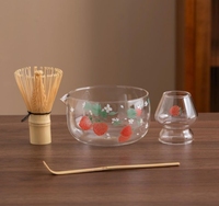 Ensemble de cérémonie du thé Matcha japonais de luxe en verre écologique durable, fouet, bol, support, boîte colorée, accessoires complets modernes