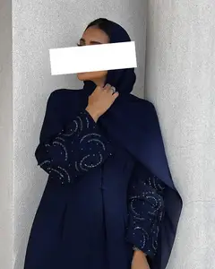 Classic Abaya 2024 U.Chic Eid Elegant Advanced Dark Blue Rose Sleeve Fashion ABAYA Girl Muslim Beautiful Dress Arabic Abaya