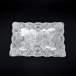 Placa de mesa para decoração de presente de casamento, bolinhas de cupcake, sobremesa, renda prateada, retangular, doilies com papel dourado