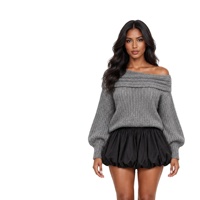 Ensemble jupe et pull pour femme Anjie, épaules dénudées, tricot torsadé, mini-jupe bouffante, fabrication OEM ODM sur mesure, marque privée