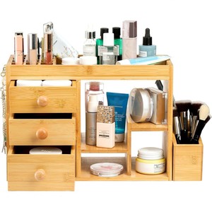 Bamboo Cosmetic Organizer With <b>Drawers</b> Multi Layer Desktop Storage Rack For <b>Makeup</b> And Skincare Products - Product Image 1