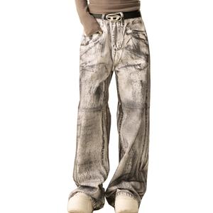 กางเกงยีนส์ผู้ชายทรงหลวมขากว้างสีขาวฟอกย้อมสไตล์วินเทจขายส่ง แฟชั่นลำลองสไตล์ไฮสตรีท - Product Image 4