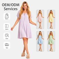 Sweethoney-Camisón de primavera y verano para mujer, jersey de cuello redondo con pecho acolchado, bata larga lisa, ropa suave y fresca para el hogar