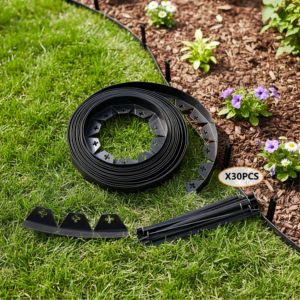 HUGELEAF <strong>Plastic</strong> Easily Assembled Flexible No-Dig Black Garden Landscape <strong>Edging</strong> with Anchoring Spikes - Product Image 1
