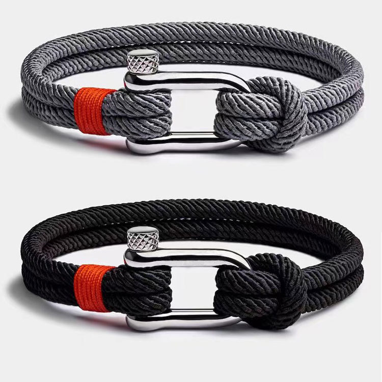 Men's Rope Bracelet - Stainless Steel Shackle, Paracord, Waterproof, Handmade, Adjustable