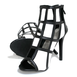 Botines de tacón alto con punta abierta y diseño hueco a cuadros, modernos, para primavera/verano, talla grande 43, con cremallera trasera. - Product Image 3