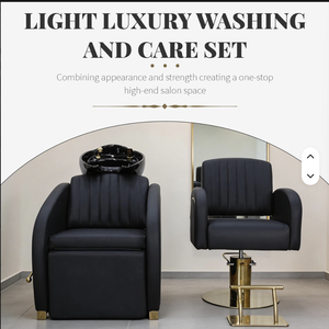 Sillón de peluquería reclinable ergonómico personalizable, sillón de barbero hidráulico, lujoso estilo moderno de salón en cuero PU negro y dorado - Product Image 5