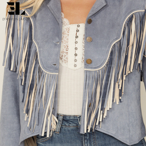 LARSUR Özel Üretim Suni Süet Saçaklı Püsküllü Ceket Batı Tarzı Bomber Kısaltılmış Uzun Kollu Motosiklet Yarışı Süet Ceket Kadın - Product Image 5