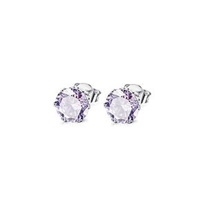 Boucles d'oreilles classiques à clous, forme boule, en alliage de zinc plaqué argent, avec strass en cristal, unisexe, pour usage quotidien, serti clos, violet clair - Product Image 2