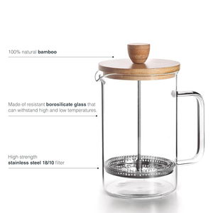 Eco-Friendly Transparent French Press <b>Coffee</b> Maker with Lid High Borosilicate Glass Bamboo Handmade Mouth Blown Airtight - Product Image 3
