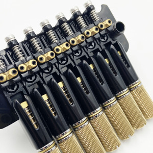 Juego de puente tremolo de doble bloqueo para guitarra eléctrica de 7 cuerdas sin cabezal, con tuerca de bloqueo, disponible en oro, plata y negro, metálico - Product Image 5