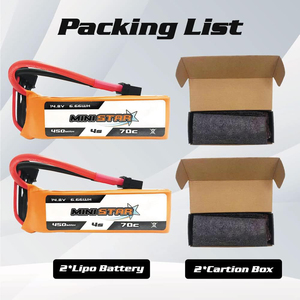 450mAh 4S Lipo <b>Battery</b> 70C 14.8V with XT30U Plug for RC <b>Drone</b> FPV Airplane Heli (2pcs) - Product Image 6