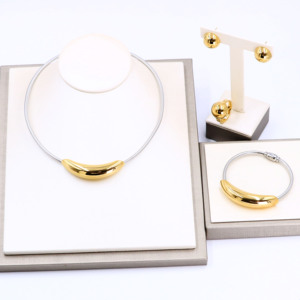 Классический дизайн нержавеющая сталь локоть магнитное свадебное золото/серебро ожерелье серьги браслет кольцо 4 шт. комплект ювелирных изделий оптом - Product Image 2