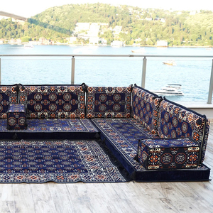 Siège de sol avec coussin de canapé-lit <span class=keywords><strong>futon</strong></span> sectionnel en forme de U arabe bleu marine personnalisable avec fonction rembourrée - Product Image 4