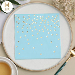 Hanlin Paper Napkin 330mmx330mm Gold Dots Blue Disposable For <b>Wedding</b> Party - Product Image 1