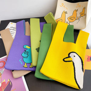 Mignon ours sac fourre-tout sac en toile noeud poignet sac mini tricot sac à main femmes - Product Image 6