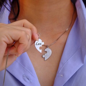 Collier personnalisé de Puzzle de cœur en acier inoxydable, collier de famille de Puzzle personnalisé de meilleurs amis - Product Image 5