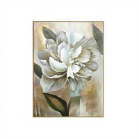 Peinture à l'huile originale sur toile, motif feuille de fleur marron, art moderne fait main, décoration murale abstraite dorée de grande taille, cadre en bois