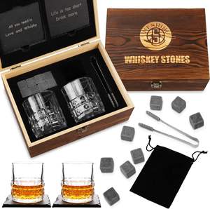 หินวิสกี้หินแกรนิตหินวิสกี้เย็นของขวัญเครื่องดื่มที่ดีที่สุดสำหรับผู้ชายที่คีบน้ำแข็งและถุงเก็บ - Product Image 1