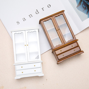1:12 bricolage en bois maison de poupée à trois couches Double porte bibliothèque vitrine avec salon meubles jouet Style - Product Image 3