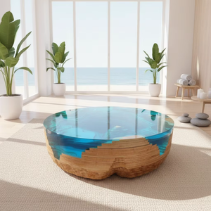 Mesa de Centro de Madera y Resina Wabi-Sabi Lake Abyss para Retiro de Bienestar Costero, <span class=keywords><strong>Club</strong></span> de Surf Independiente y Cafetería Temática Subacuática - Product Image 6