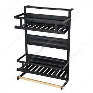 Fridge Organizer Magnetic Shelf Black 2 Tier Hanging <b>Kitchen</b> Storage For Condiments And <b>Paper</b> Towel Roll - Product Image 5