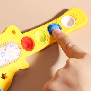 Baby Guitar <b>Puzzle</b> Toy With Pull String Yellow Blue Red Colors For Kids Learning Music And Coordination Skills - Product Image 2